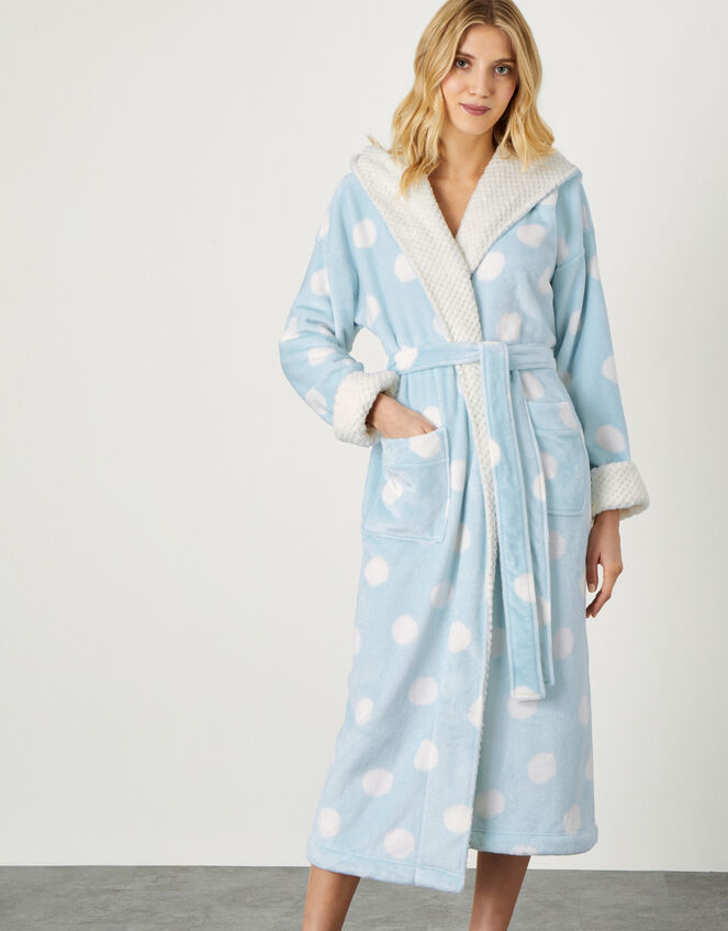 Spot Print Dressing Gown with Hood, Blue (BLUE), large