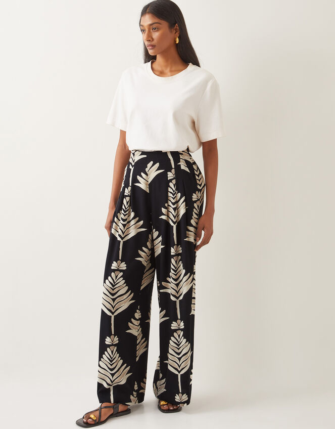 Pamela Linen Blend Wide Leg Trousers, Black (BLACK), large