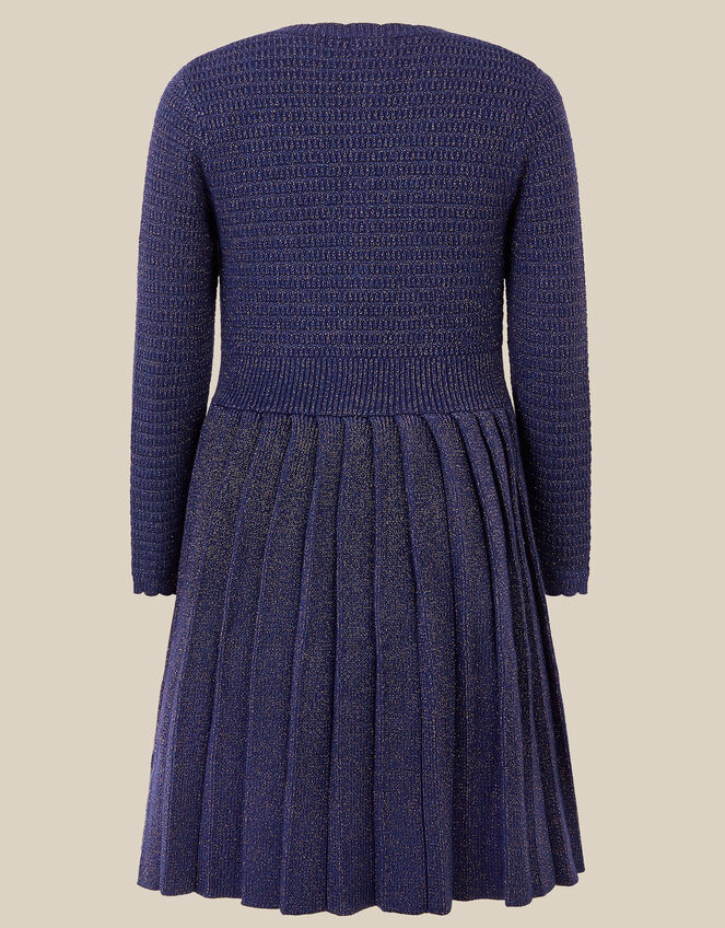 Embellished Bow Knitted Dress, Blue (NAVY), large