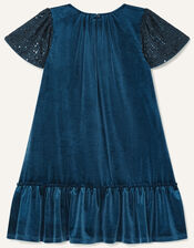 Sequin Velvet Swing Dress, Teal (TEAL), large