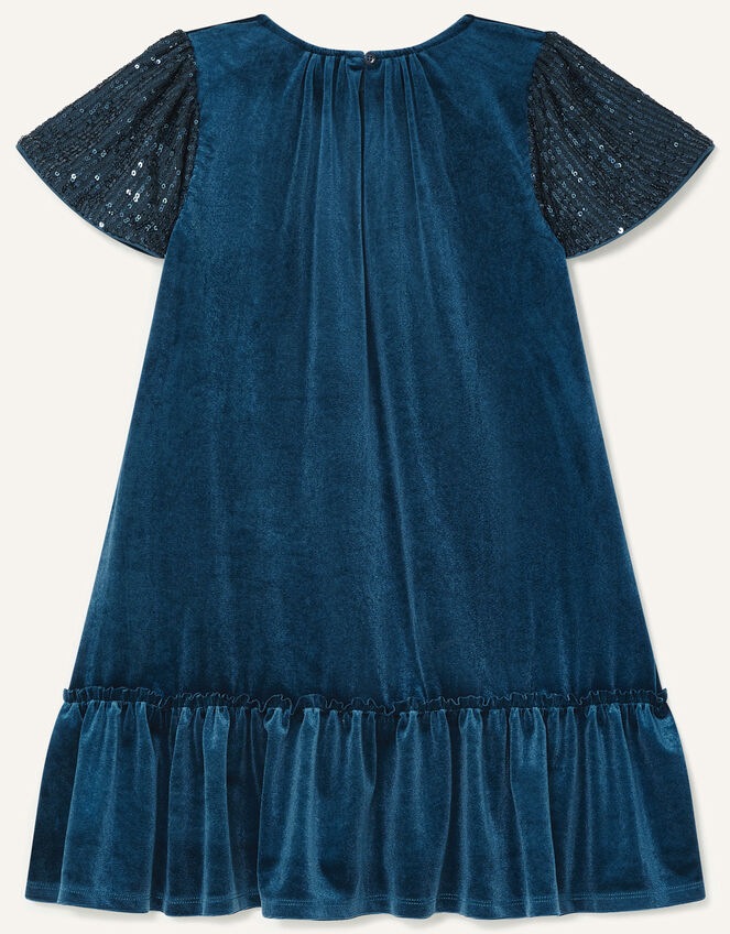 Sequin Velvet Swing Dress, Teal (TEAL), large