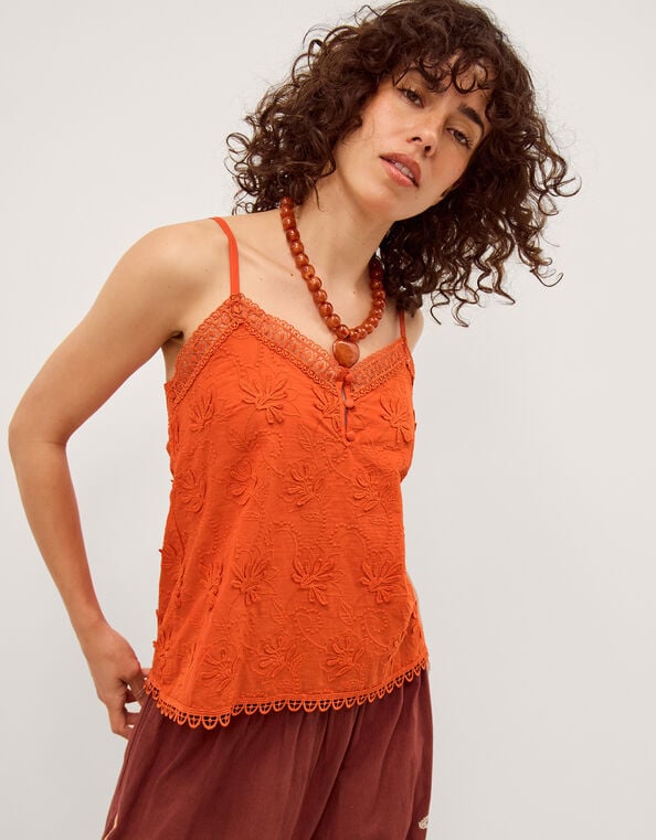 Rosie Embroidered Cami Top, Orange (ORANGE), large