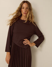 Petra Jersey Pleated Midi Dress, Brown (CHOCOLATE), large