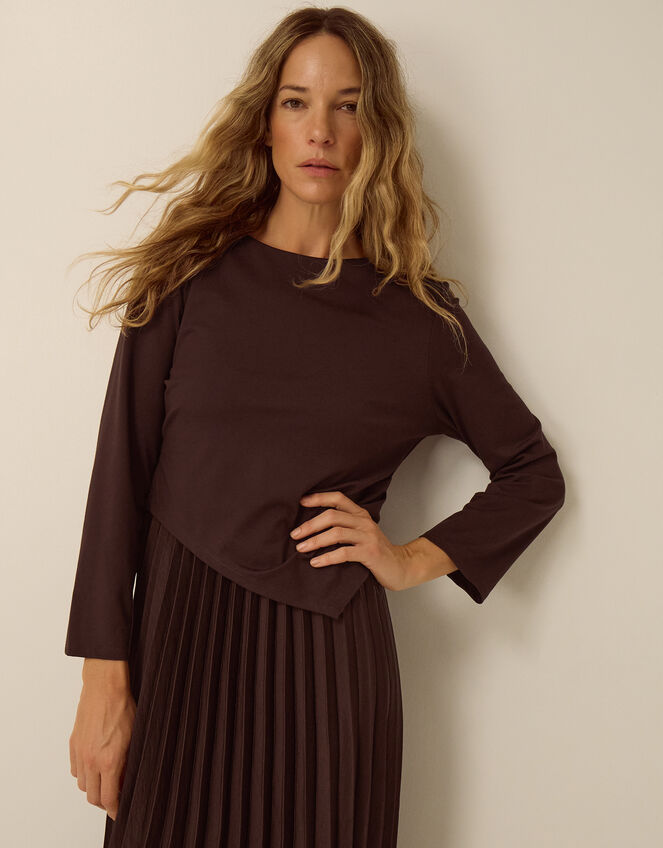 Petra Jersey Pleated Midi Dress, Brown (CHOCOLATE), large