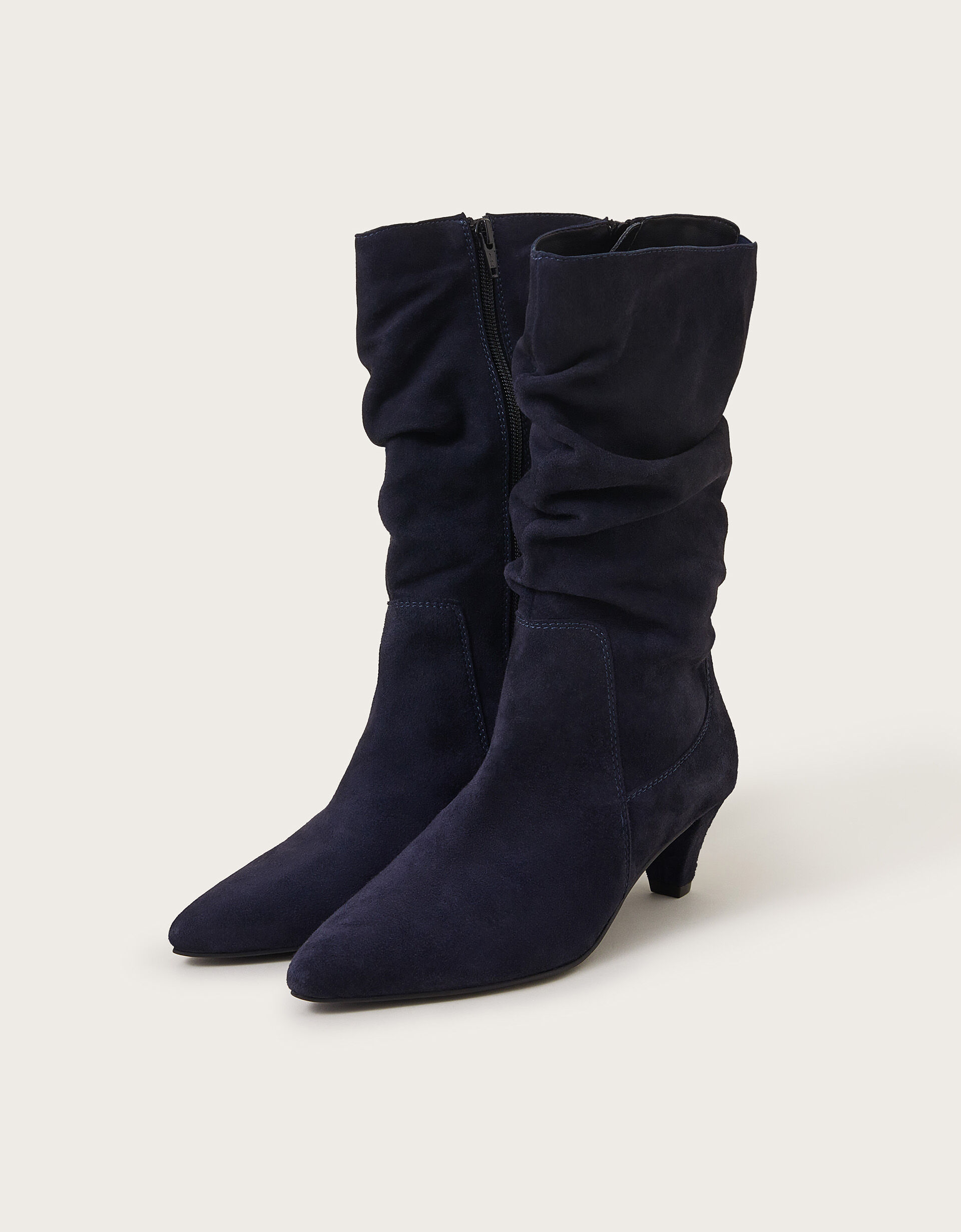 Nina Suede Ruched Boots, Blue (NAVY), large