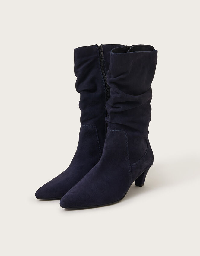 Nina Suede Ruched Boots, Blue (NAVY), large