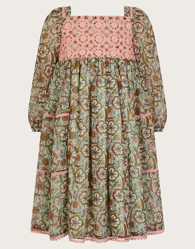 Long Sleeve Paisley Yoke Dress, Green (GREEN), large