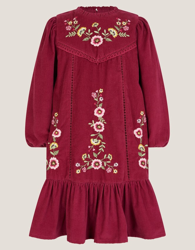 Embroidered Corduroy Tunic Dress, Pink (MAGENTA), large
