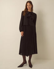 Emilee Velvet Bow Pleated Midi Dress, Black (BLACK), large
