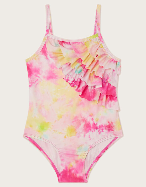 Tie Dye Ruffle Swimsuit, Pink (PINK), large