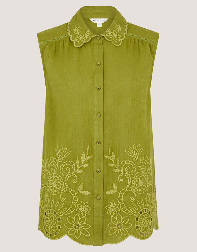 Effie Sleeveless Embroidered Shirt, Green (GREEN), large