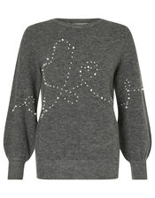 Pearl Heart Knit Jumper, Grey (CHARCOAL), large