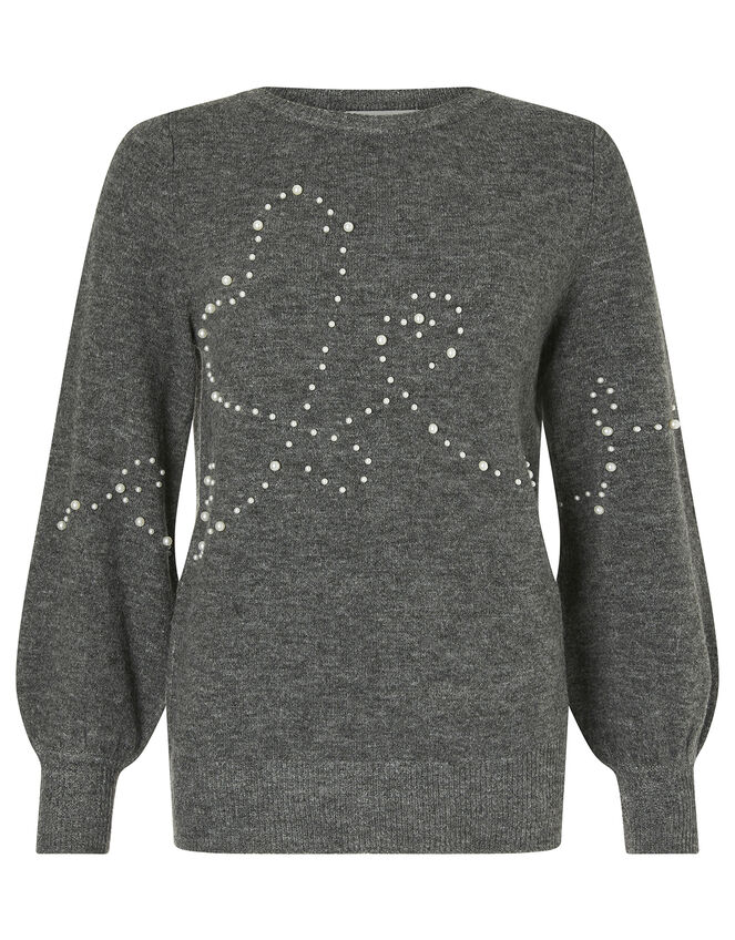 Pearl Heart Knit Jumper, Grey (CHARCOAL), large