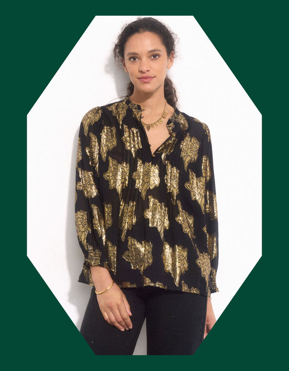 East Jacquard Blouse, Black (BLACK), large