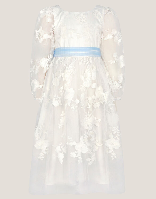 Beatrice Floral Embroidered Tulle Dress, Ivory (IVORY), large