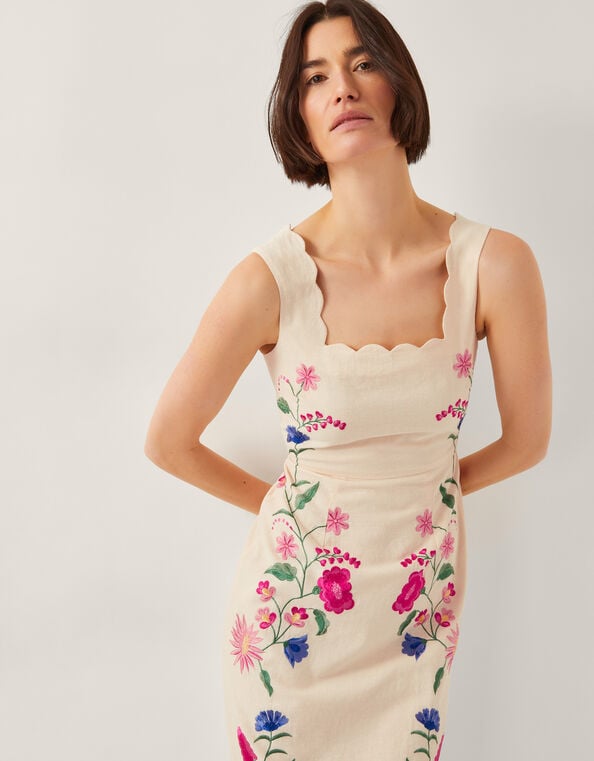 Agata Floral Embroidered Midi Dress, Cream (CREAM), large