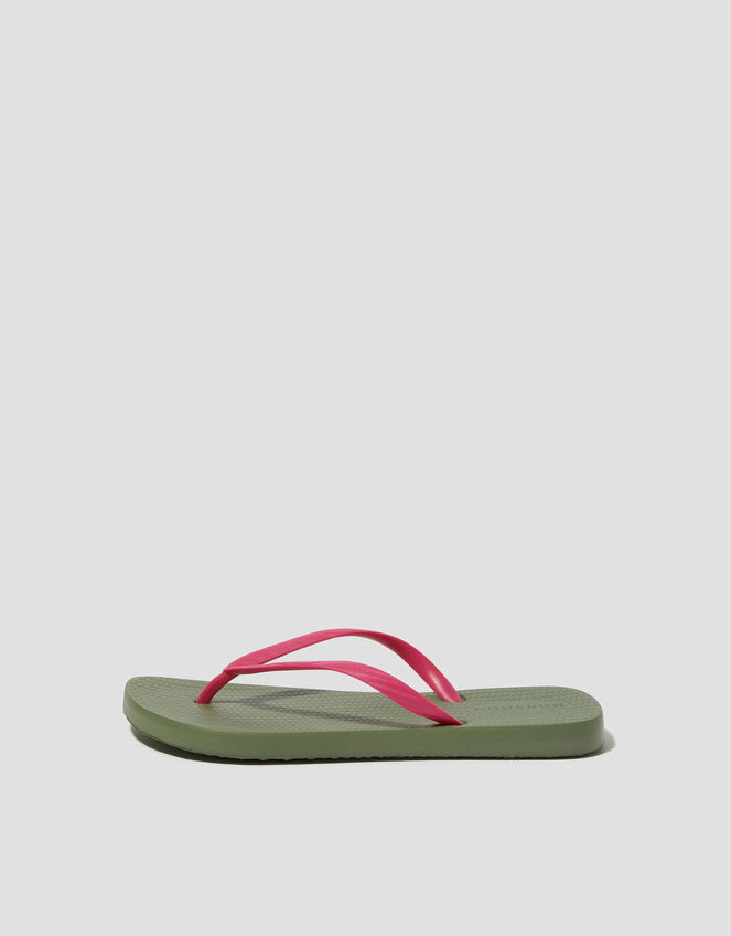 Lea Contrast Flip Flops, Green (KHAKI), large