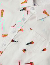 Rocket Print Shirt, White (WHITE), large