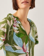 Piper Floral Linen-Blend Top, Green (KHAKI), large