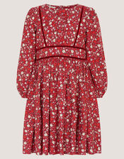 Long Sleeve Ditsy Floral Dress, Red (RED), large