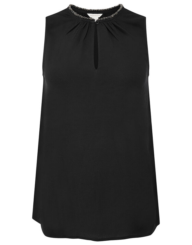 Embellished Neck Tank Top with LENZING™ ECOVERO™, Black (BLACK), large