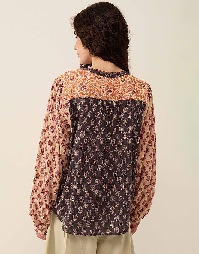 East Loran Patch Print Crinkle Cotton Top, Multi (MULTI), large