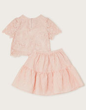 Anna Jacquard Lace Top and Skirt Set, Pink (PINK), large