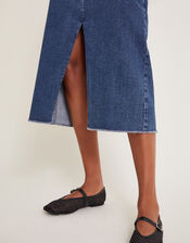 Sasha Split Denim Midi Skirt, Blue (DENIM BLUE), large