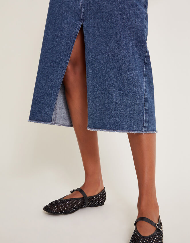 Sasha Split Denim Midi Skirt, Blue (DENIM BLUE), large