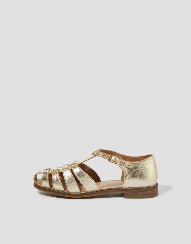 Brady Leather Fisherman Sandals, Gold (GOLD), large