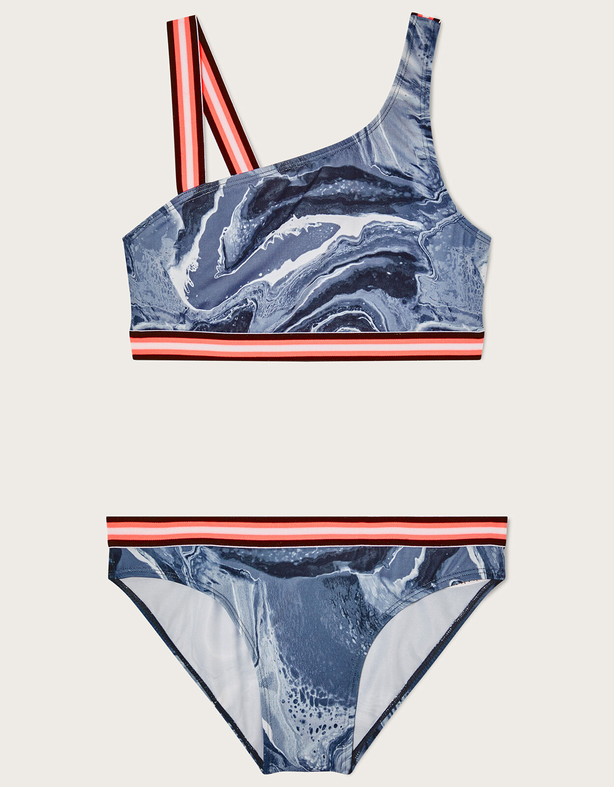 Marble One Shoulder Bikini Set Black