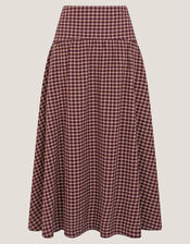 Agatha Check Drop Waist Midi Skirt, Red (CHERRY), large