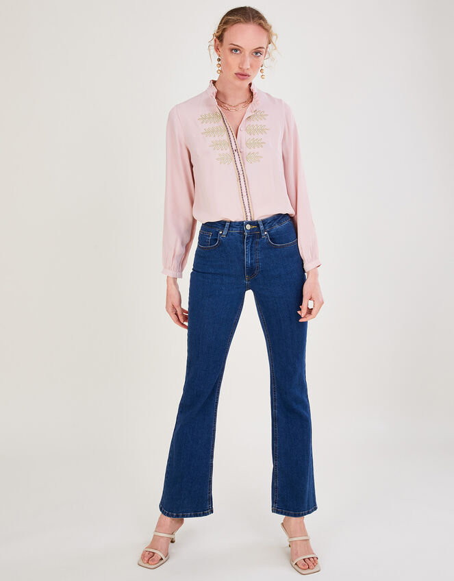 Military Detail Embroidered Blouse in Sustainable Viscose Pink | Tops ...