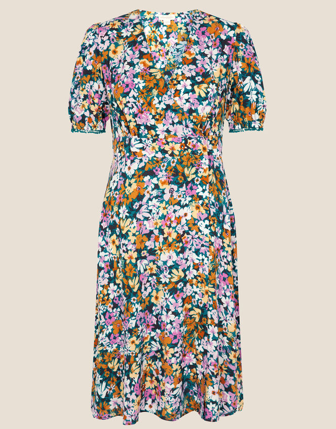 Floral Wrap Dress in Sustainable Viscose, Green (GREEN), large