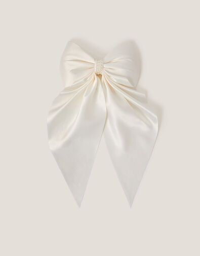 Satin Bow Bridesmaid Hair Clip, Ivory (IVORY), large