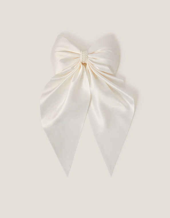 Satin Bow Bridesmaid Hair Clip, Ivory (IVORY), large
