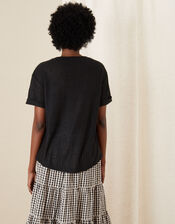 Lace-Up Neck T-Shirt, Black (BLACK), large