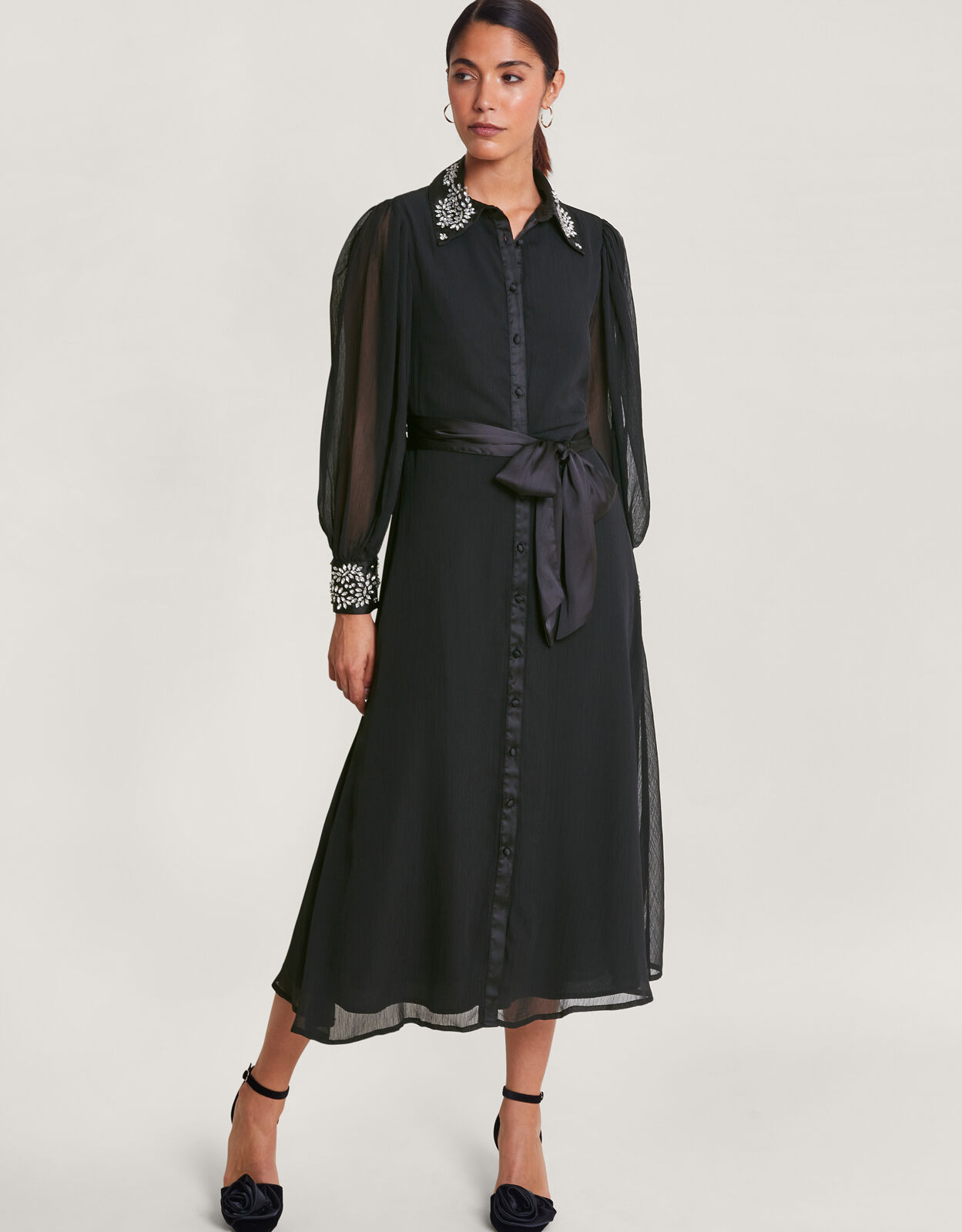Lorenna Embellished Shirt Dress Black