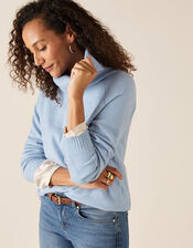 Cowl Neck Raglan Stitch Knit Jumper, Blue (BLUE), large