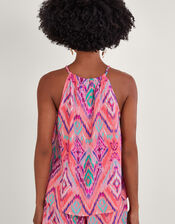 Ikat Print Tape Halter Cami Top in LENZING™ ECOVERO™, Orange (CORAL), large