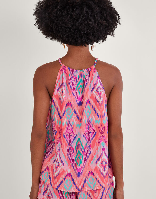 Ikat Print Tape Halter Cami Top in LENZING™ ECOVERO™, Orange (CORAL), large