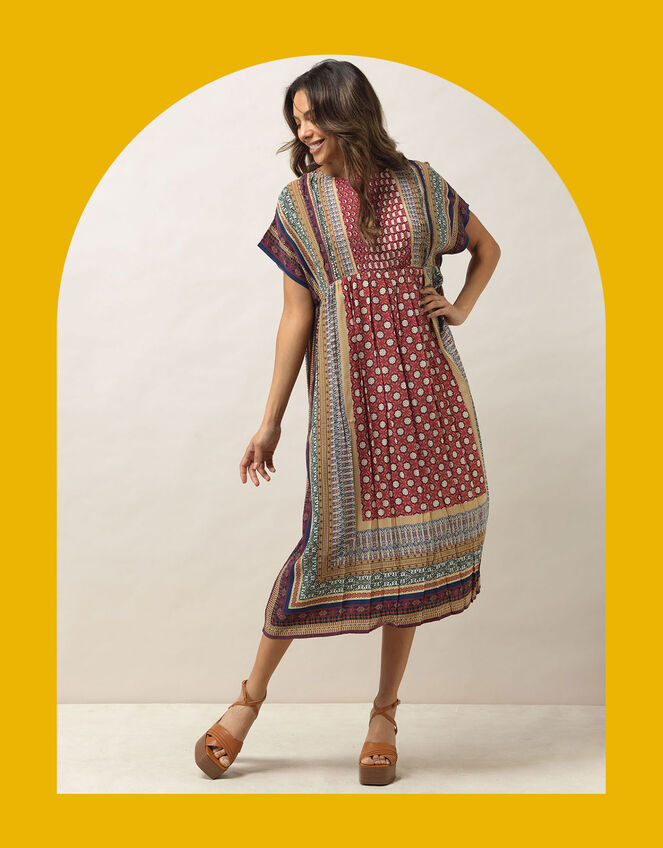 One Hundred Stars Mosaic Pleat Dress, Multi (MULTI), large
