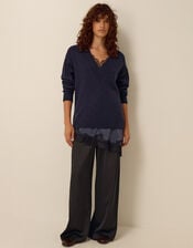 Lilah Lace Trim Jumper, Blue (NAVY), large