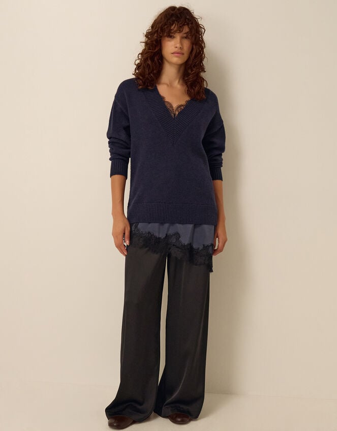 Lilah Lace Trim Jumper, Blue (NAVY), large