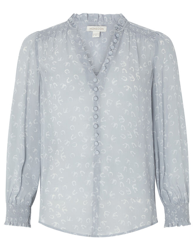 Hatty Horseshoe Print Blouse, Blue (BLUE), large