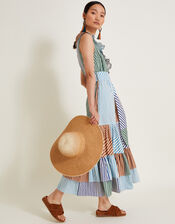 Carrie Stripe Ruffle Dress, Blue (BLUE), large