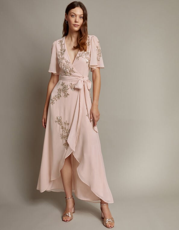 Sarah Embellished Wrap Dress , Pink (BLUSH), large