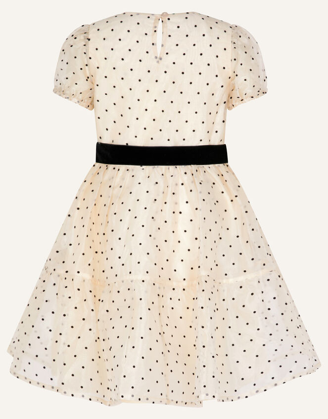 Flock Spot Print Dress, Ivory (IVORY), large