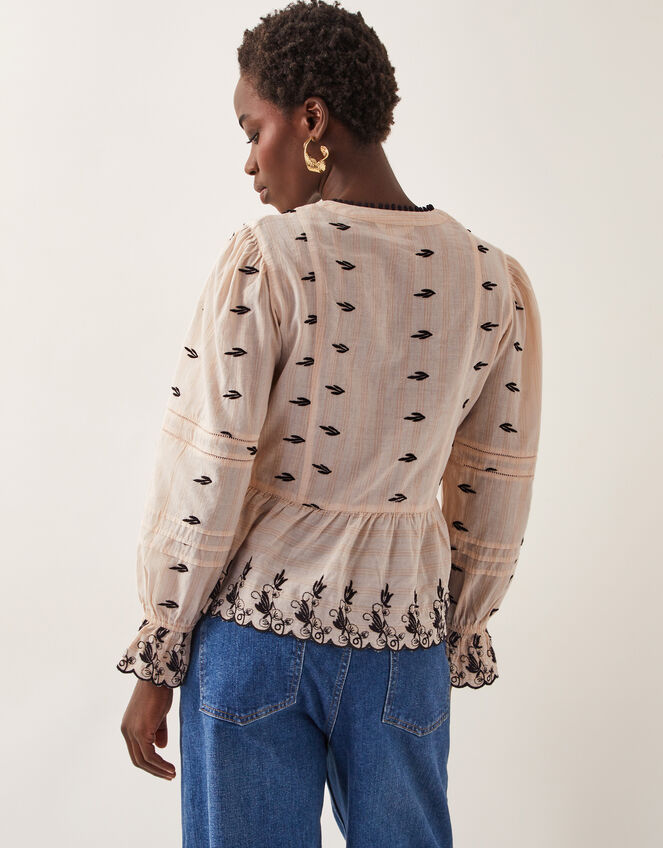 Ettie Pintuck Embroidered Blouse, Ivory (IVORY), large