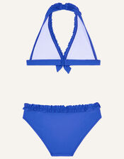 Plain Triangle Frill Swimsuit, Blue (BLUE), large